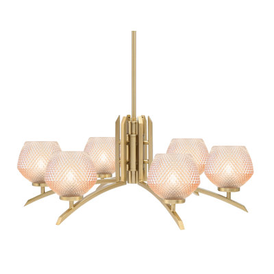 Lustre 6 lumières Ostrander présenté en finition New Age avec verre texturé ambre de 6 po