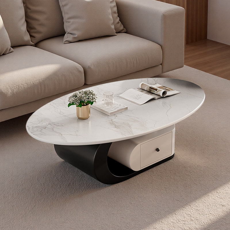 Table basse moderne avec pierre micro-cristalline, Blanc