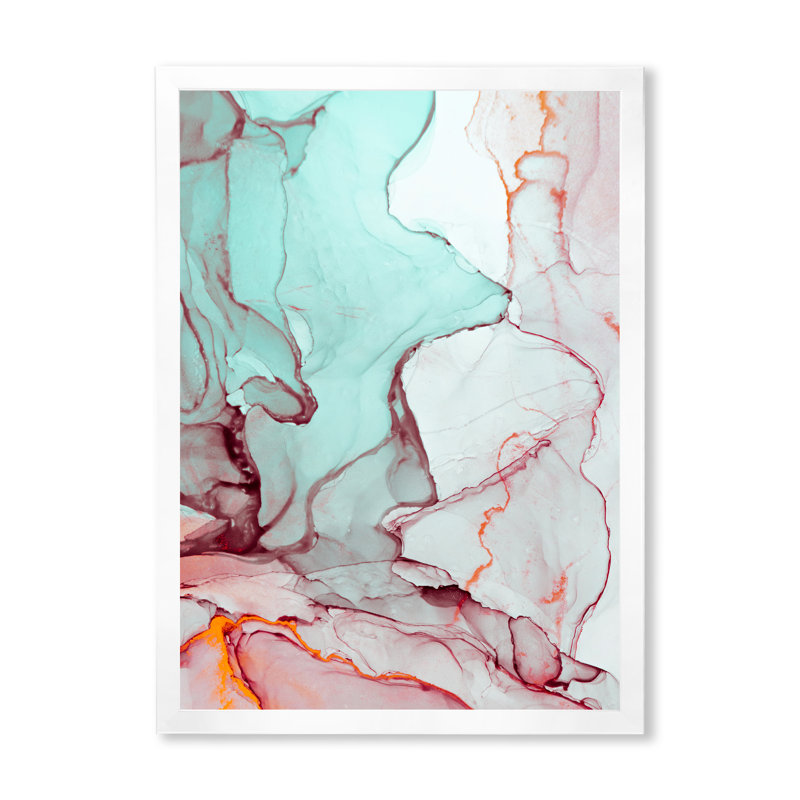 Marbre de luxe turquoise liquide Art II - œuvre d'art moderne sur toile, H 36 po x l 24 po x P 1 po, Toile avec cadre blanc