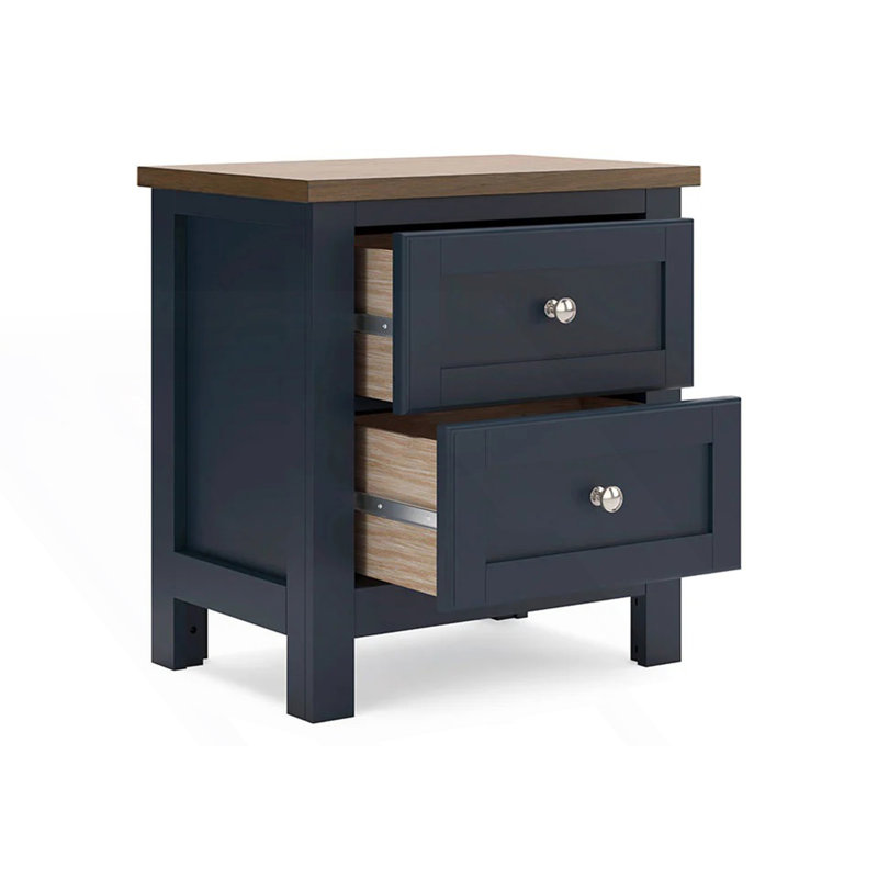 Table de chevet moderne à deux tons avec tiroirs en queue d'aronde, Bleu / brun foncé
