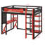 Lit mezzanine double avec bureau, lumière à DEL RVB et station de charge, lit en bois avec bureau en dessous-583216265