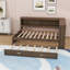 Lit de jour double en bois avec DEL, USB, tablettes de rangement et lit gigogne simple-2011905000