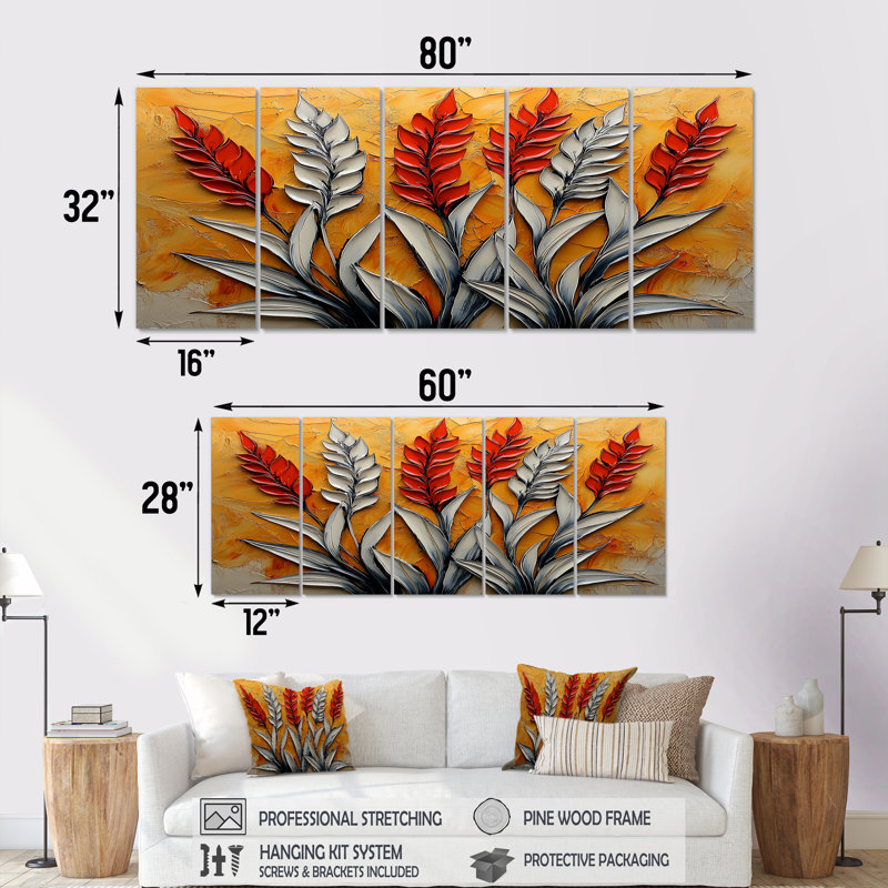 Coucher de soleil chardon Harmony I - art mural Thistle - art mural traditionnel pour le salon 5 pièces, H 32 po x l 80 po