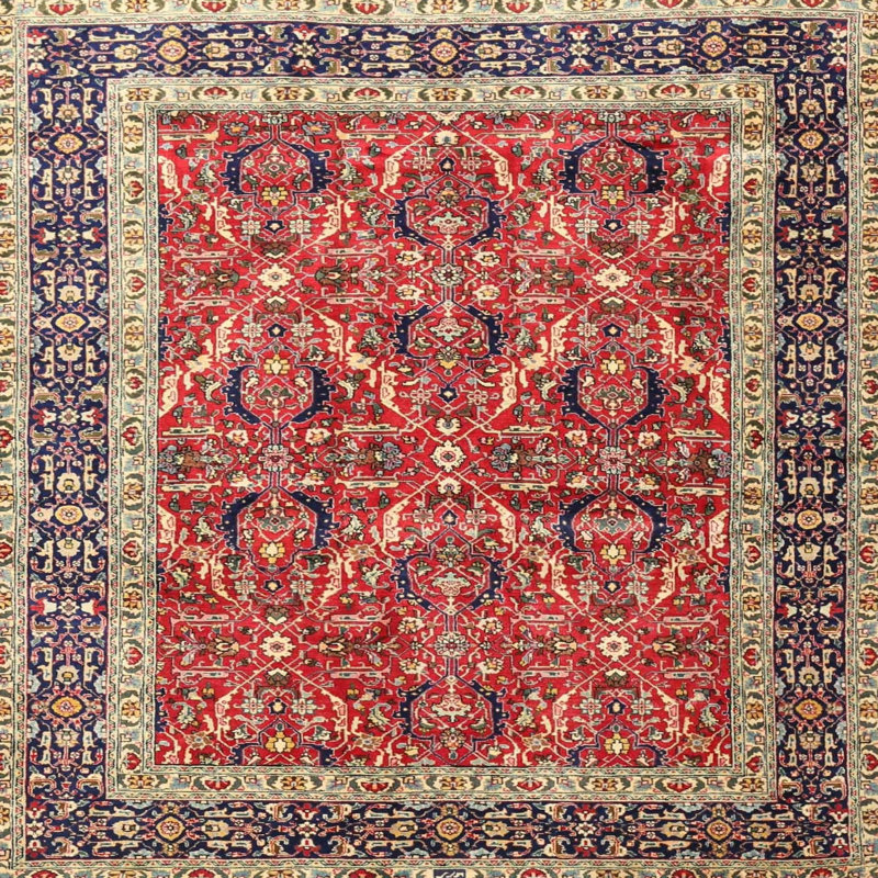 Tapis traditionnel rouge / noir, Carré 3 pi