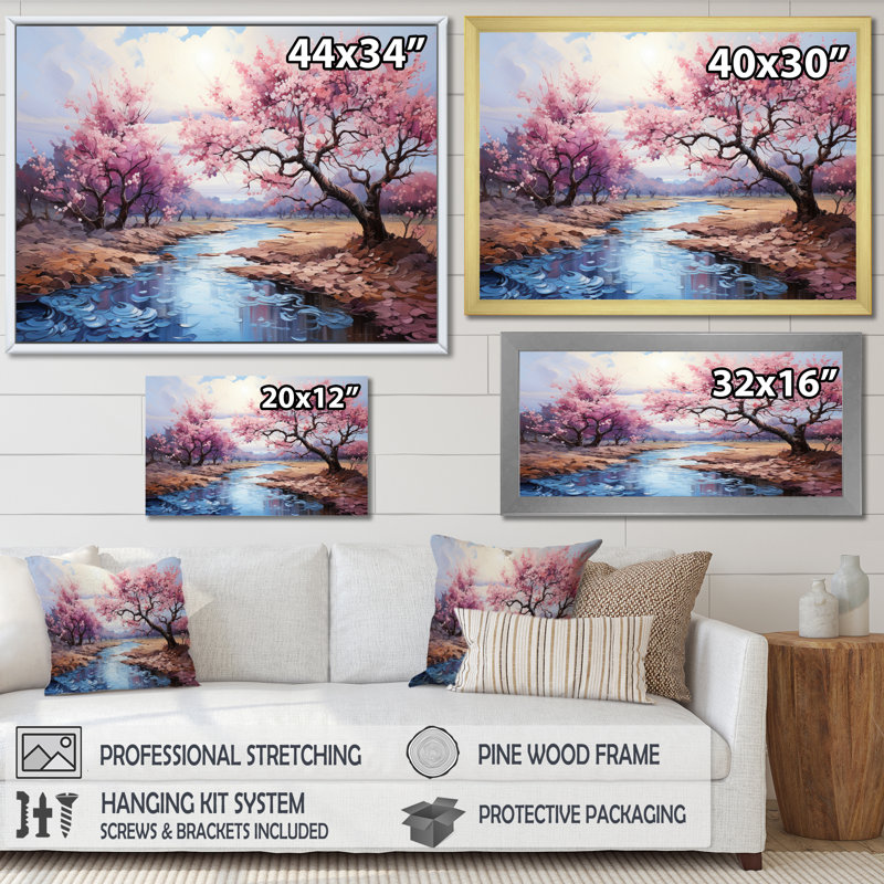 «Vangogh Blossoming Almond Trees I» par Vincent Van Gogh, peinture sur toile, Cadre doré, H 24 po x l 32 po x P 1 po