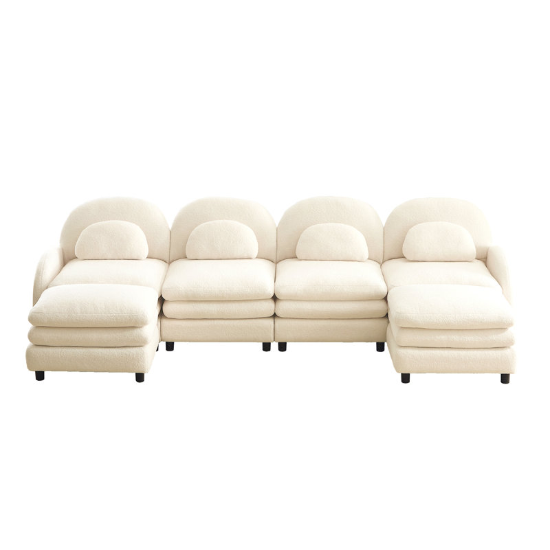 Canapé 4 places Teddy, H 35,4 po x l 129,1 po x P 38,8 po, Beige / Blanc