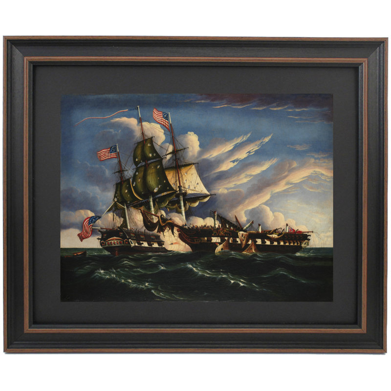 USS Constitution contre HMS Guerriere par Thomas Chambers | Reproduction encadrée, H 17 po x l 24 po