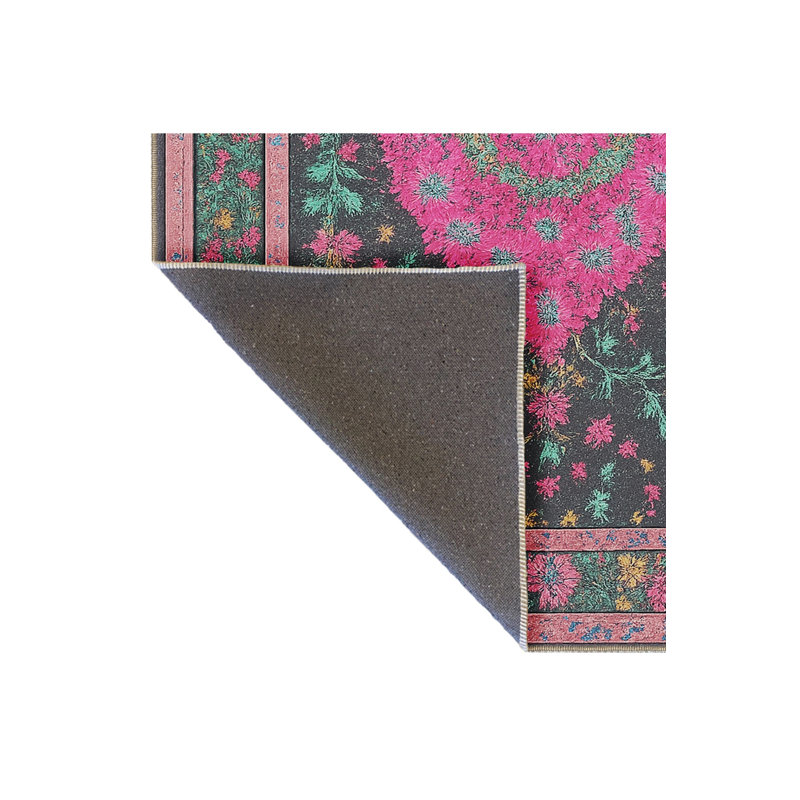 Tapis noir tissé à motif lavable traditionnel Mosso, 3'3" x 4'11"