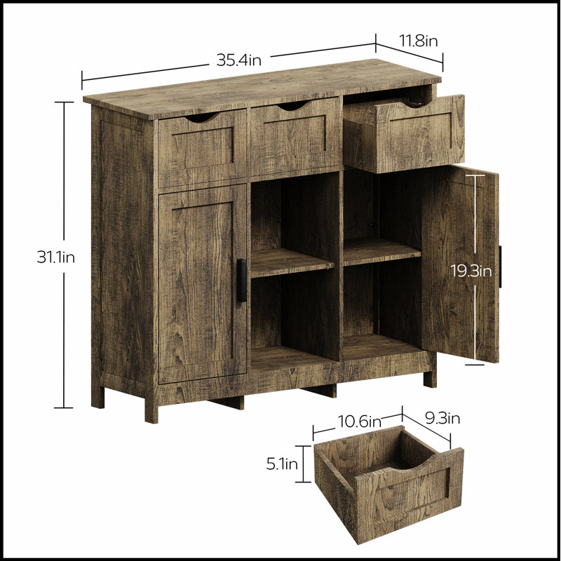 Wooden Floor Cabinet with Drawers and Shelves, Perfect for Organized Storage and Elegant Home Decor., Gray