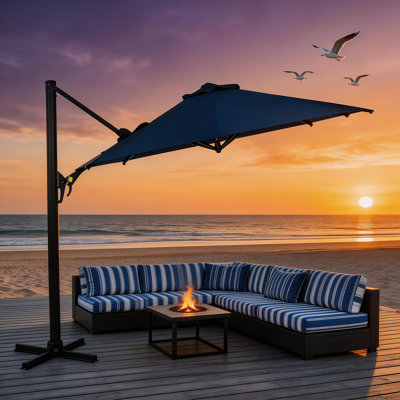 11 pi. Parasol de patio en porte-à-faux tout temps avec structure en métal robuste