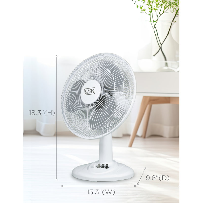 12 in. 3 Fan Speed Settings, Oscillating Portable Fan in White with Adjustable Tilt