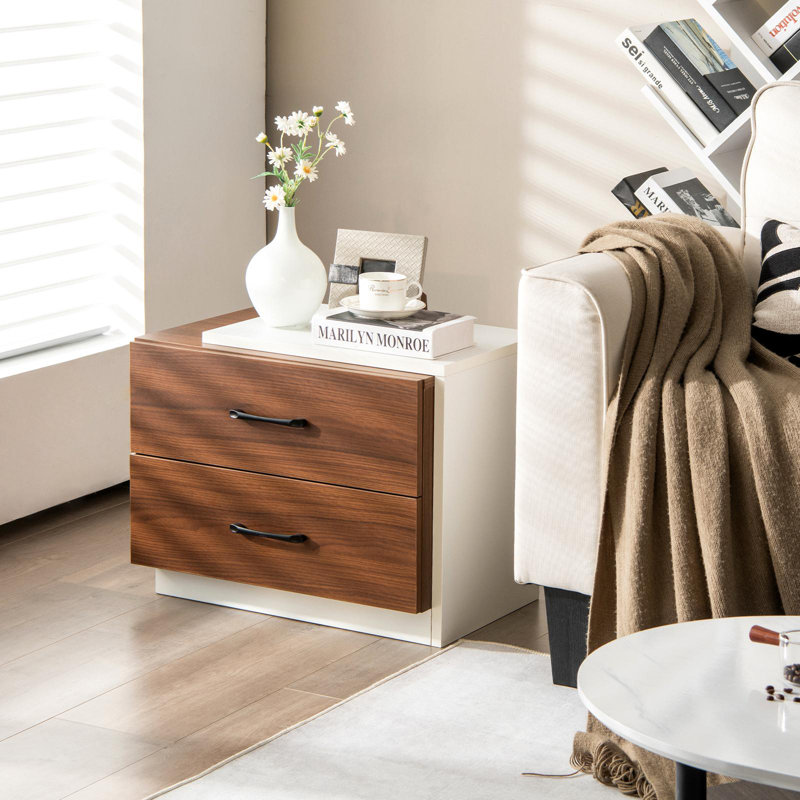 Table de chevet 2 tiroirs Donda en noyer / blanc