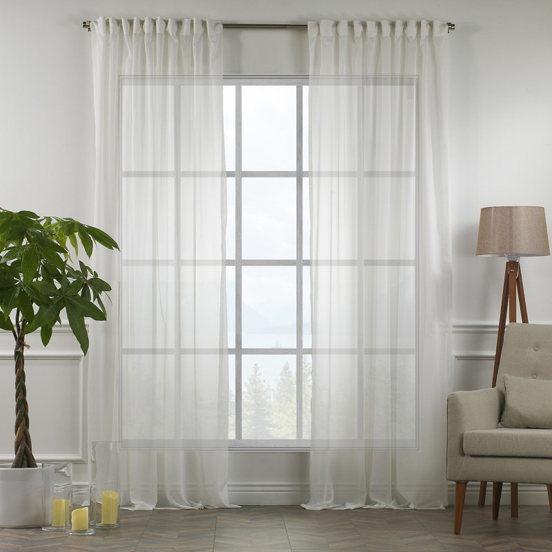 Extra Wide & Extra Long Faux Silk Crep Chifon Sheer Curtain Panels, 52" W x 72" L, Ecru
