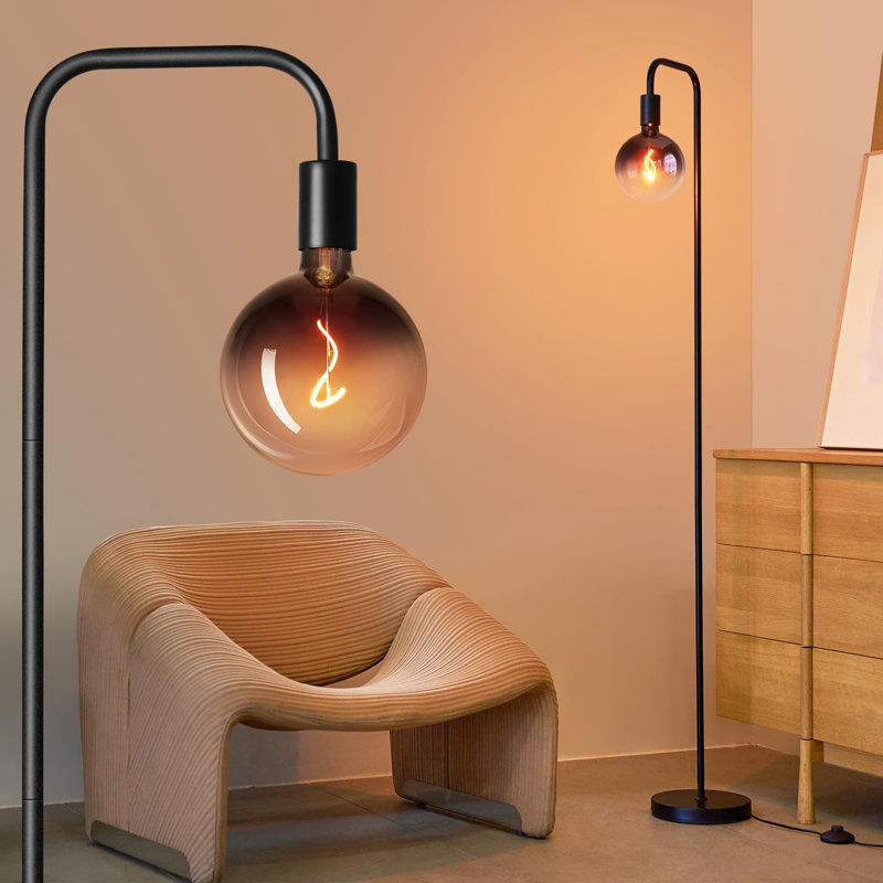 Tishawn 64'' LED Arched Floor Lamp, Black, Dark Gray