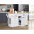 Kitchen Island with Rubber wood Countertop, Kitchen Cart on 5 Wheels with Storage Cabinet and 2 Top Drawers and A center double layered storage drawer for Dinning Room, White