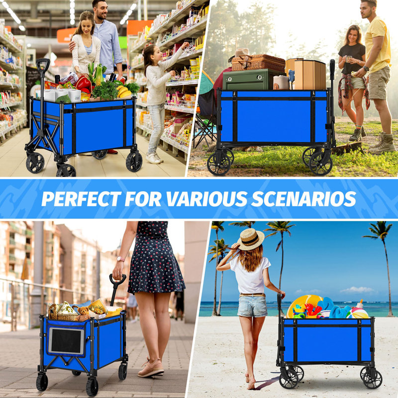 Chariot utilitaire pliable avec roulettes, Bleu