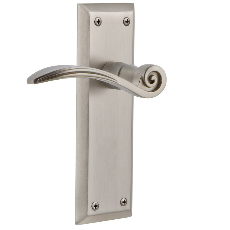 New York Plate Passage (Hall & Closet) with Swan Lever, Satin Nickel, 2.375"