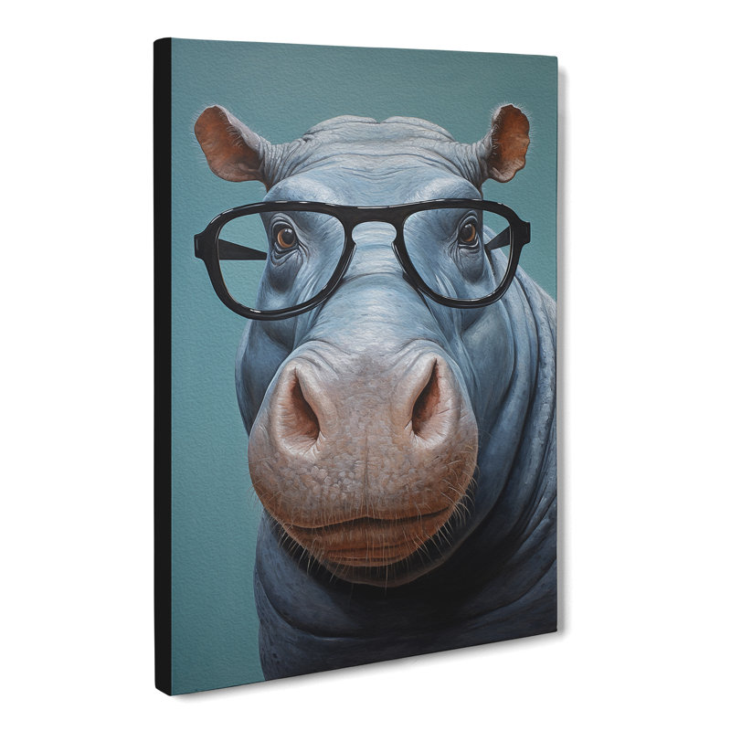Hippo with Glasses Painting - Wrapped Canvas, 50cm H x 35cm W x 3cm D