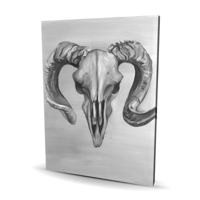 Tête de mort en niveaux de gris crâne de bélier - animaux rustiques, décoration sur toile
