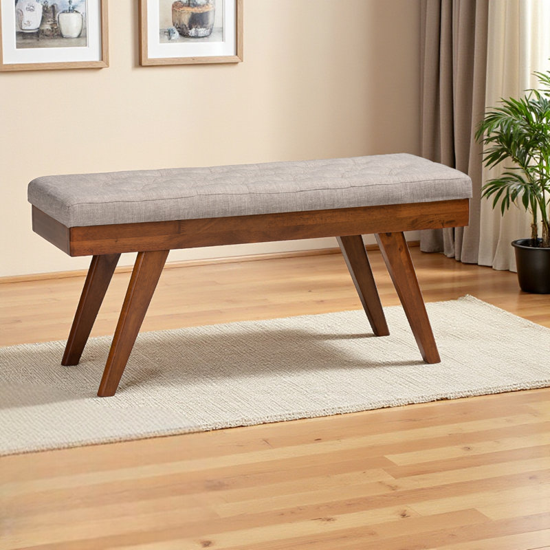 Banc Corsham en tissu gris clair avec revêtement brun noyer, H 17,3 po x P 15 po x l 40,9 po, Gris clair