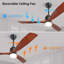 60 Inch Modern Ceiling Fan With Light Remote Control, 3 Solid Wood Blades, Suitable For Indoor And Outdoor-790340104-790340110