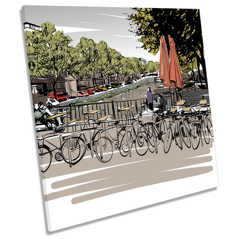 Z6112 Amsterdam Café City Sketch Picture - Wrapped Canvas Print, 60cm H x 60cm W x 2cm D
