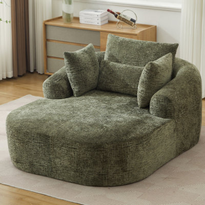 Canapé-lit inclinable en chenille vert olive de 49,5 po, assise profonde, avec coussins et accoudoirs, aucun assemblage requis