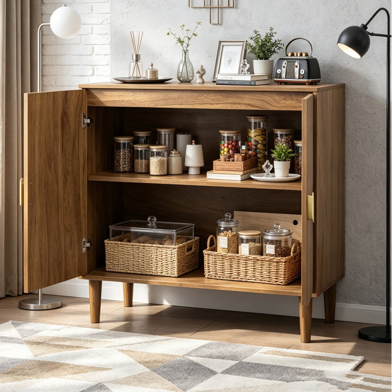 Buffet en noyer avec rainures