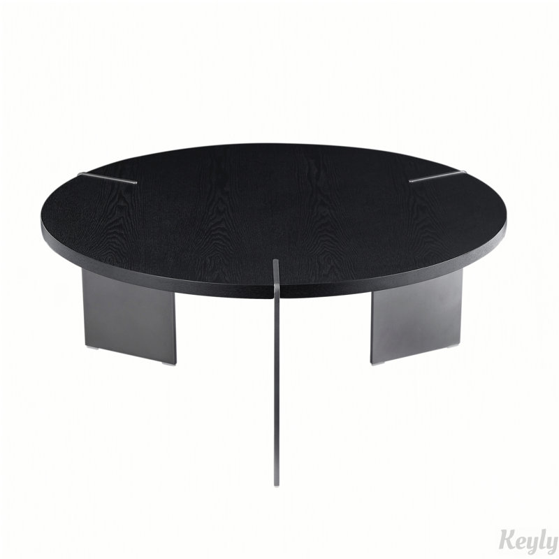 Table basse ronde avec surface en bois et pieds en métal, Noir