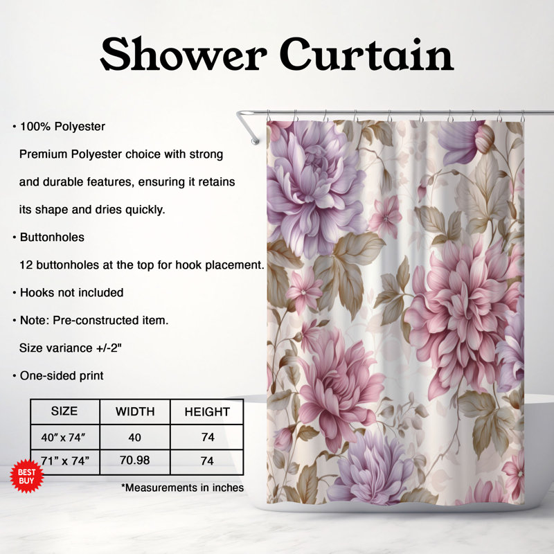 Rideau de douche 1 pièce Coquette Charm, H 74 po x l 71 po