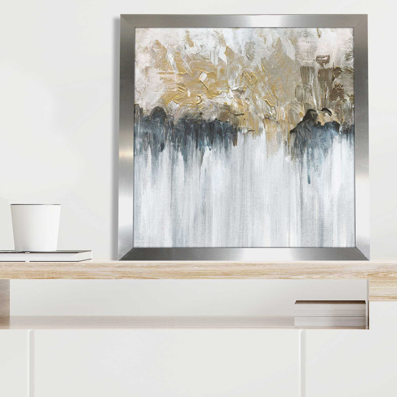 «Blue Shadows» par Susan Jill - Peinture, L 25,5 po x H 25,5 po, Encadrement argenté