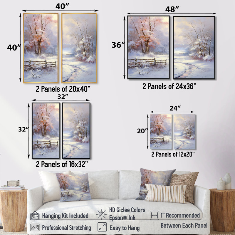 «Winter's Silente River», art mural neige 2 paysages, H 32 po x l 32 po, Impression encadrée flottante, Gold