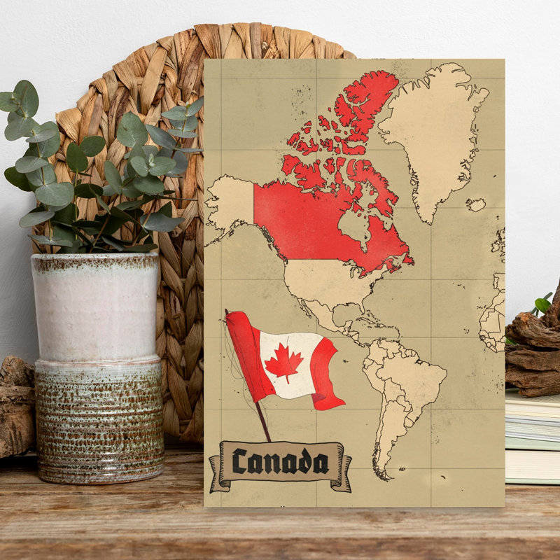 Vintage Canada Map And Flag Vintage Maple Wall Art