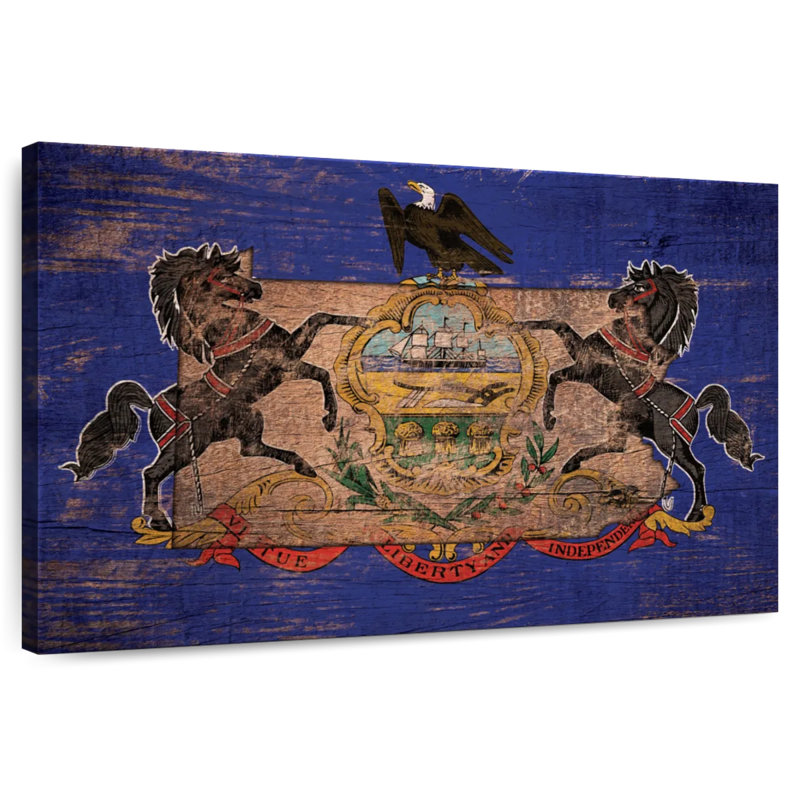 State Map Over Pennsylvania Flag, 8" H x 12" W