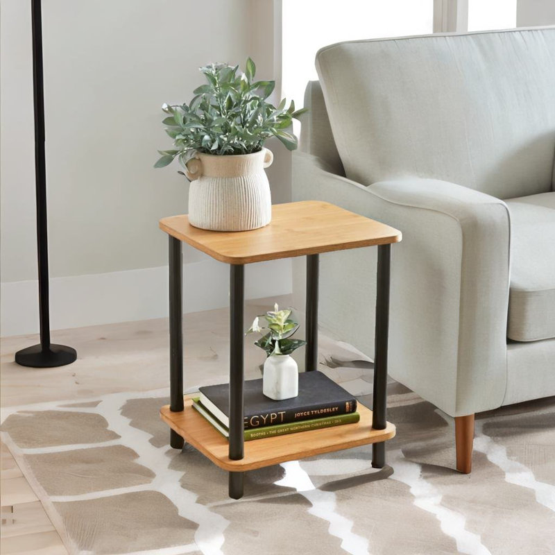 Abdulwahab 2 Tier Side Table with Storage Shelves Living Room Furniture, Brown/Black