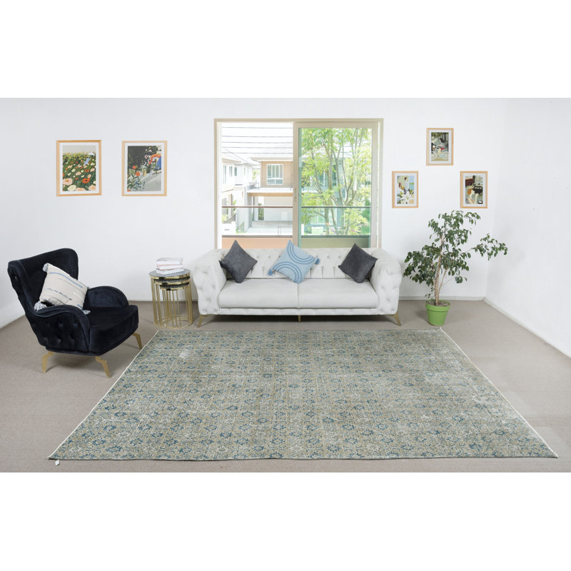 Tapis turc vintage à motif floral fait à la main