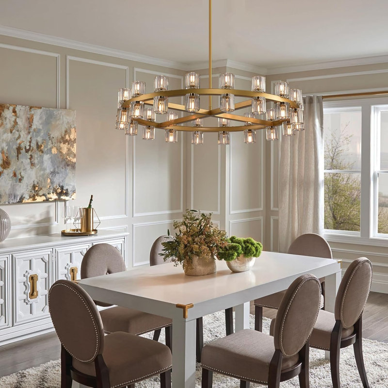 Mion 36 - Light Crystal Dimmable Wagon Wheel Chandelier, Brass