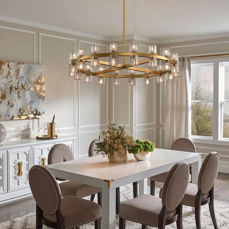 Mion 36 - Light Dimmable Wagon Wheel Chandelier, Brass