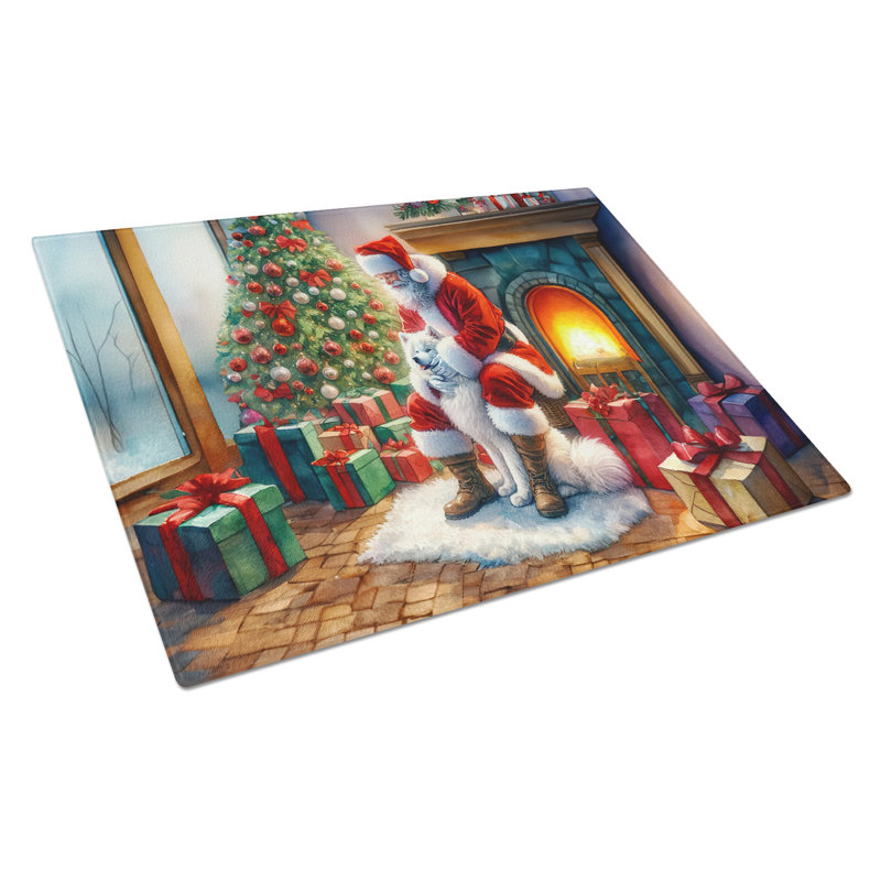 Planche à découper en verre Samoyède et Père Noël