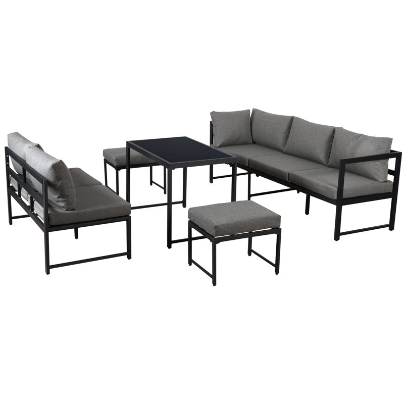 Wicker 7 - Person Garden Lounge Set with Cushions