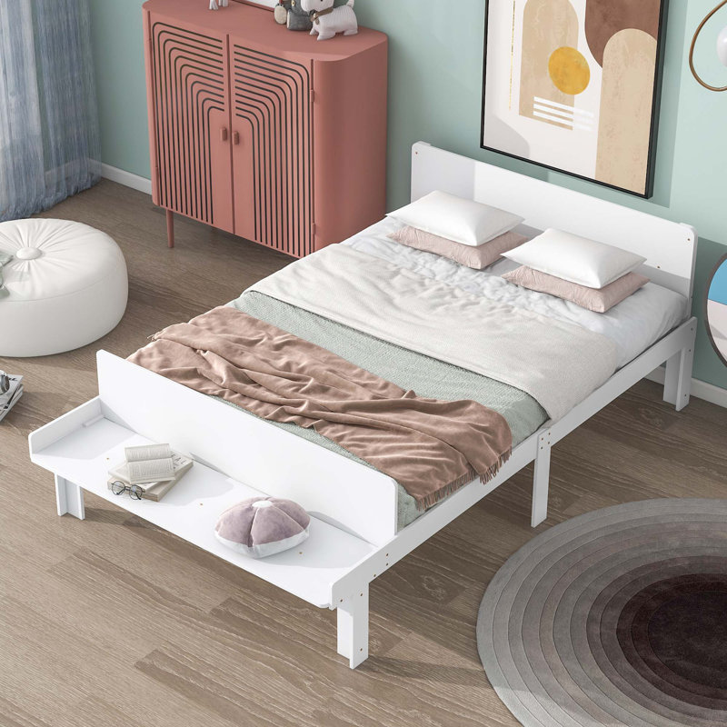 Lit avec cadre en bois massif Leita, Double, Blanc