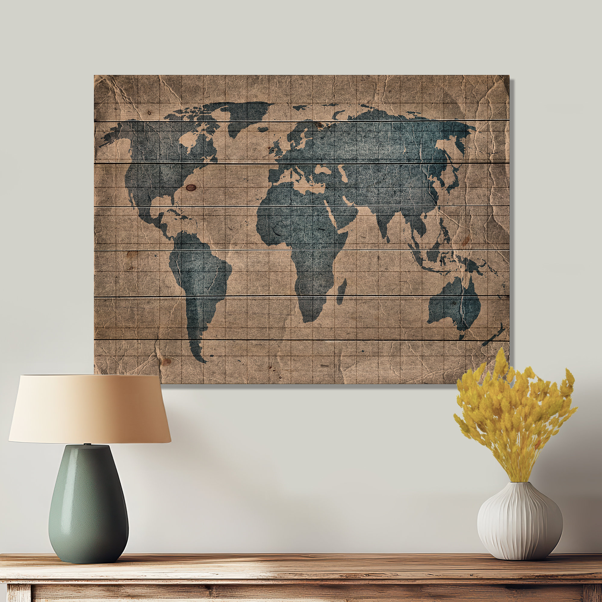 East Urban Home Ancient Map Of The World I - Rustic Print On Natural ...