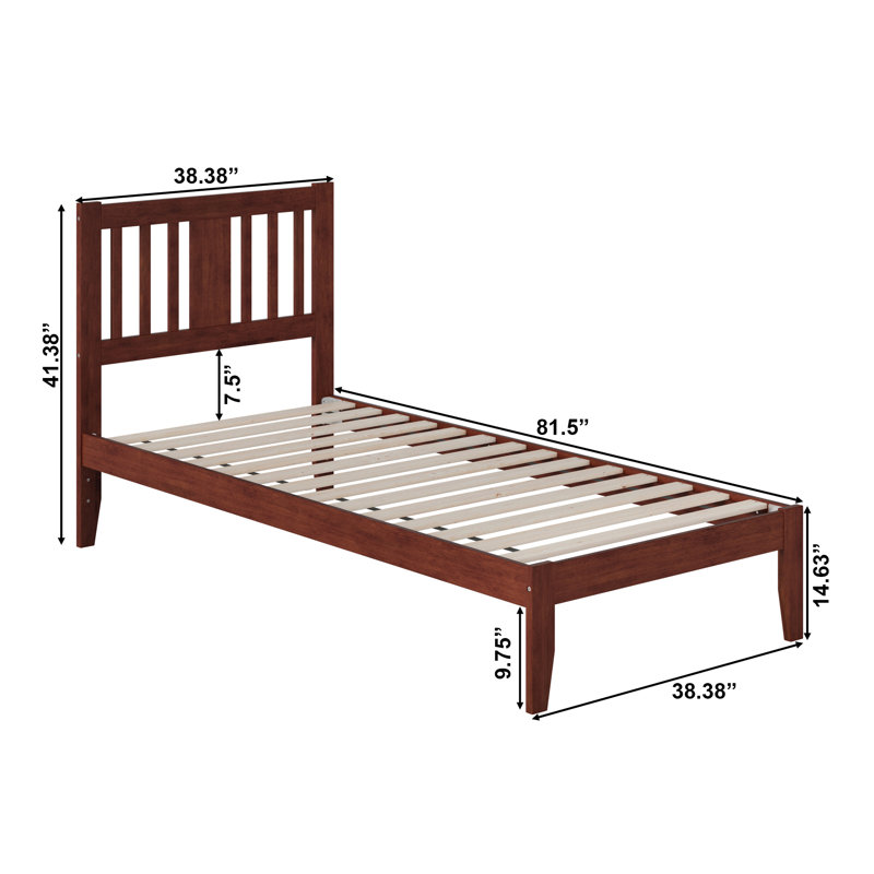 Lit plateforme en bois massif Zosia, Simple très long, Noyer