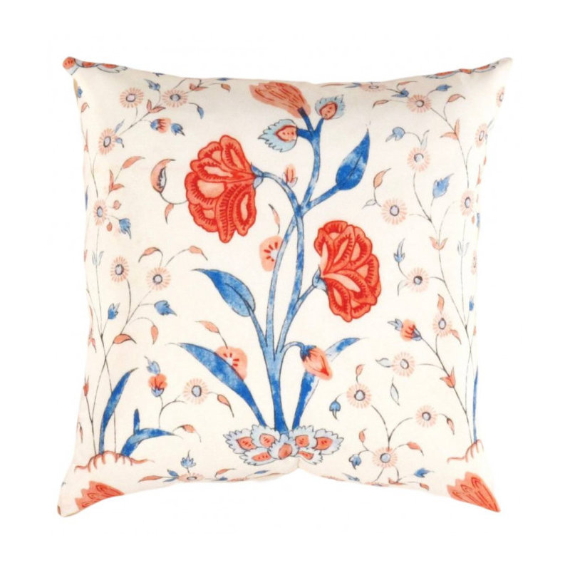 Pasargad Turkish Fine Silk tropical Pillow 16", White/Rust/Malibu Floral, 16"H x16"W