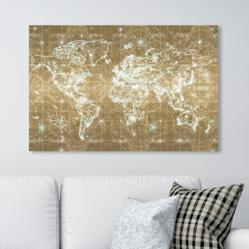 « mapamundi galaxy gold », impression sur toile, H 30 po x l 45 po x P 1,5 po