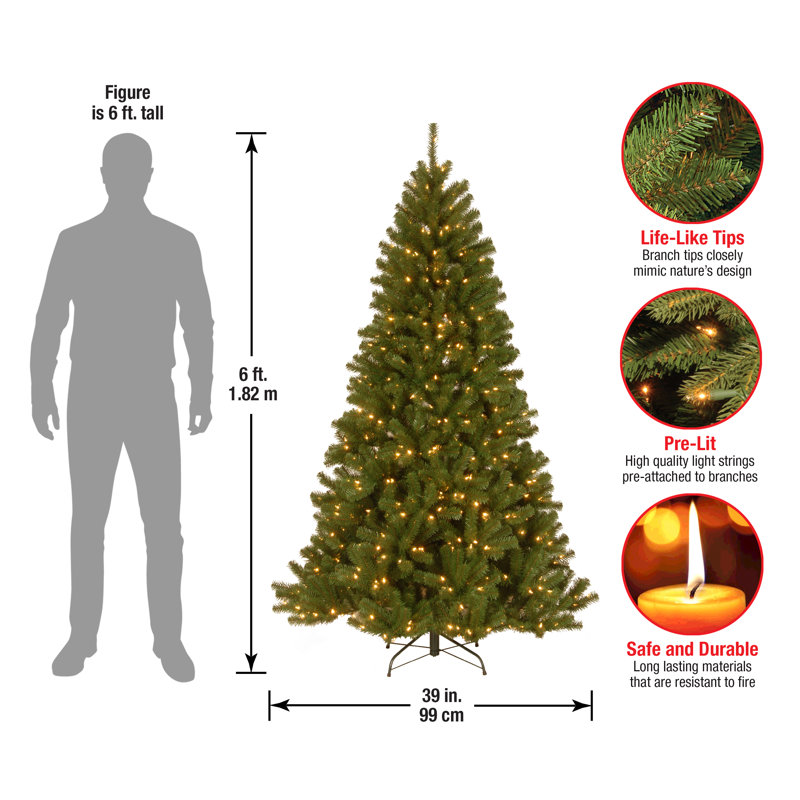 North Valley 72" Green Spruce Artificial Christmas Tree with 400 White Clear Lights with Tree Stand, 6 FT