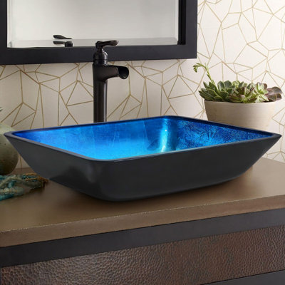 Metro Lane Bharata 46mm L x 33mm W Tempered Glass Rectangular Sink with Overflow