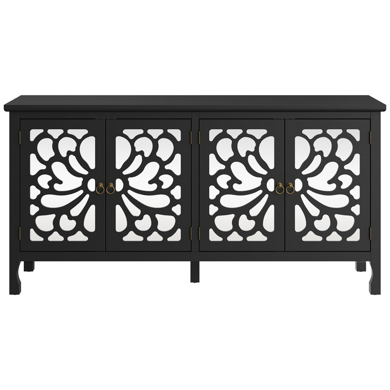 Buffet 63 "sculpté avec porte miroir, Noir, noir, noir, noir
