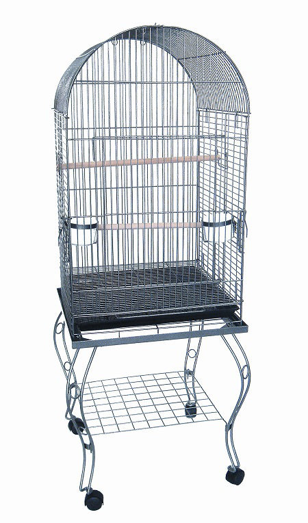 Cage à oiseaux avec support en dôme perroquet top Minnie, Argent antique