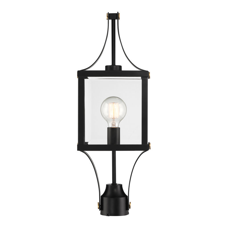 Raeburn Matte Black and Brass Outdoor Post Lantern with Clear Glass